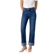 Liu Jo Jean en denim bleu stretch en coton pour femme, taille haute, coupe droite et ourlets roulés