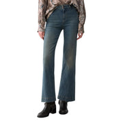 Liu Jo Jean flare en denim bleu stretch 100% coton pour femme, coupe classique cinq poches et détails usés