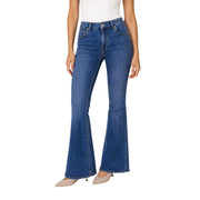 Liu Jo Jean évasé taille haute en denim stretch bleu coton pour femme, coupe classique cinq poches