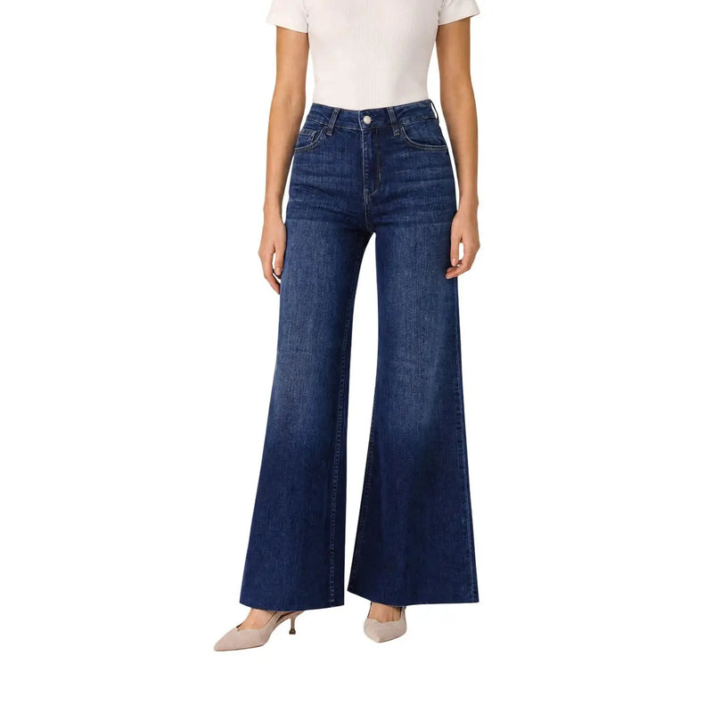 Jean en denim bleu foncé taille haute évasé avec une coupe classique à cinq poches en coton stretch par Liu Jo femmes