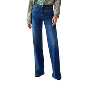 Liu Jo Jean bleu en coton stretch pour femme, taille haute évasée et délavage subtil pour un effet usé