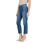 Liu Jo Jean en denim bleu à taille mi-haute et jambes droites pour femme, avec détails délavés