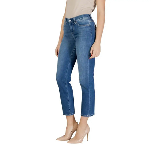 Liu Jo Jean en denim bleu à taille mi-haute et jambes droites pour femme, avec détails délavés