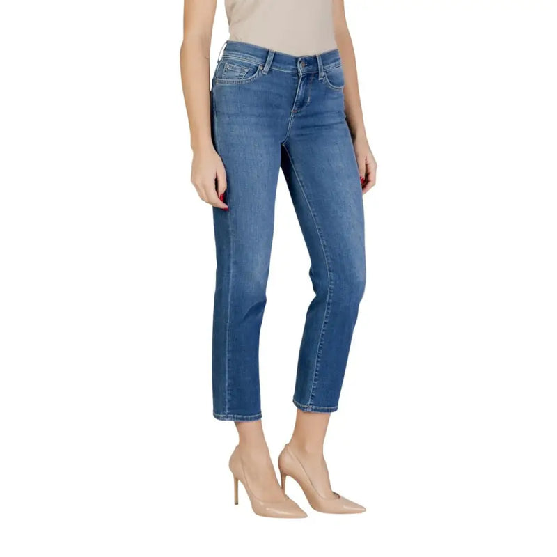 Liu Jo Jean en denim bleu à taille mi-haute et jambes droites pour femme, avec détails délavés