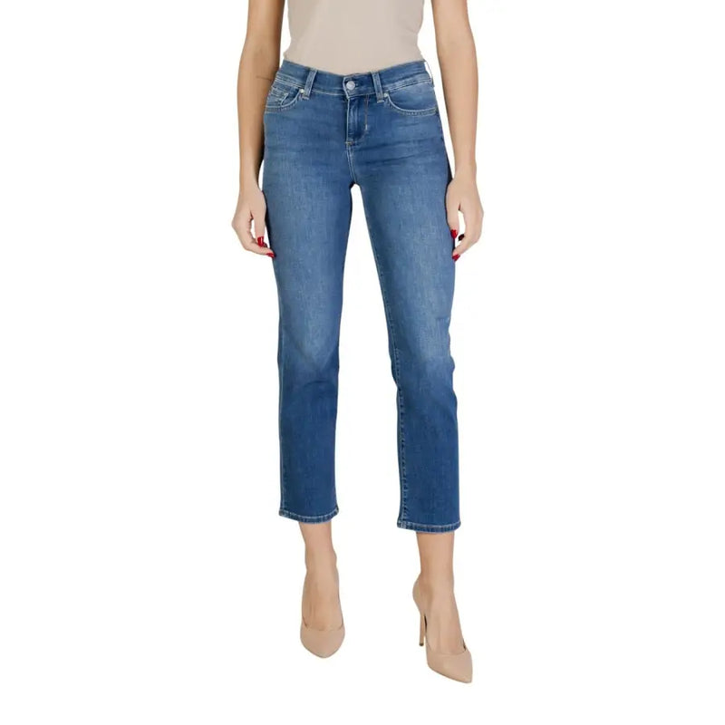 Liu Jo Jean en denim bleu à taille mi-haute et jambes droites pour femme, avec détails délavés