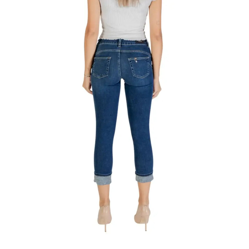 Liu Jo Women Blue Fall Winter Worn Out Effect Skinny Jeans with Cuffed Ankles