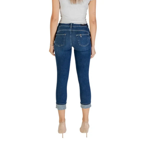 Liu Jo Women Blue Fall Winter Worn Out Effect Skinny Jeans with Cuffed Ankles