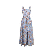 Liu Jo women blue floral cotton maxi dress with thin straps square neck and belted waist for elegant wear