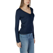 Liu Jo Cardigan en maille viscose bleue pour femme, manches longues bleu marine et finitions discrètement scintillantes à l'encolure et à l'ourlet.