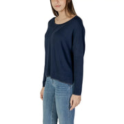 bleu marine Liu Jo pull en viscose à manches longues pour femme top avec un col rond et des finitions scintillantes à l'encolure et à l'ourlet