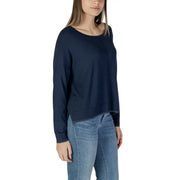 bleu marine Liu Jo pull en viscose à manches longues pour femme top avec un col rond et une bordure texturée discrète à l'ourlet et aux poignets