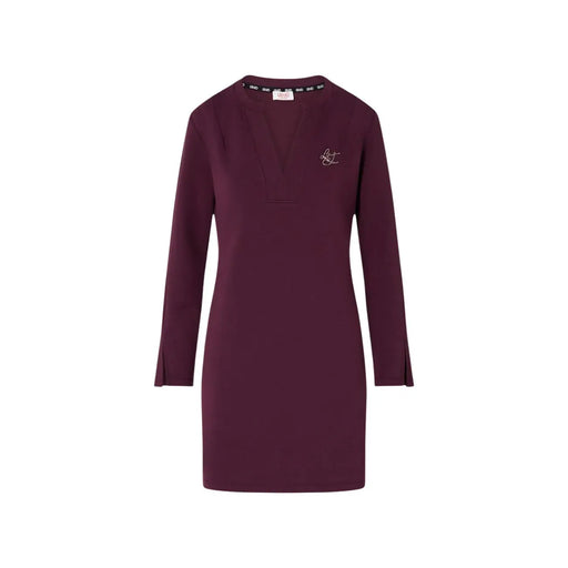 Une robe bordeaux à manches longues et col en V de Liu Jo avec un logo brodé discret en mélange de viscose