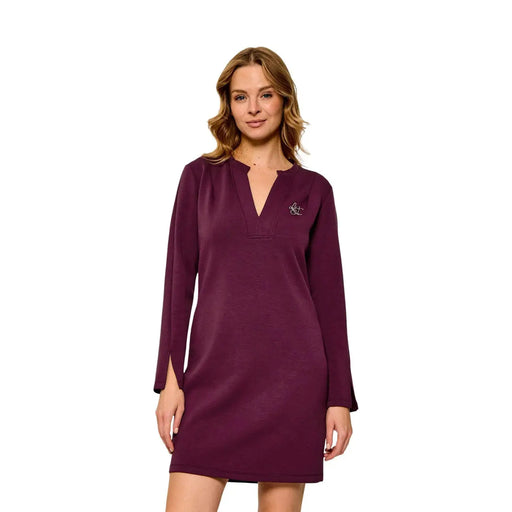 Liu Jo Nuisette longue Bordeaux pour femme, en mélange de viscose, avec décolleté en V, fentes latérales et logo brodé sur la poitrine
