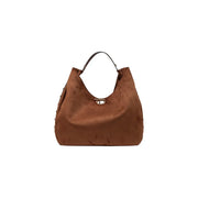 Liu Jo women brown suede hobo bag with gold tone clasp and black leather handle in polyurethane material