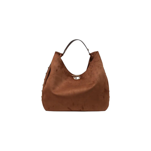 Liu Jo Sac hobo pour femme en daim marron avec fermoir doré et anse en cuir noir, en polyuréthane.