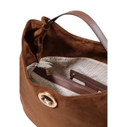 Liu jo women brown suede hobo bag with gold-tone ring accent and interior zippered compartments polyurethane W48 H34 cm