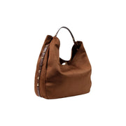 Liu jo women brown suede hobo bag with leather strap and metallic studs along the side polyurethane w48 h34 cm