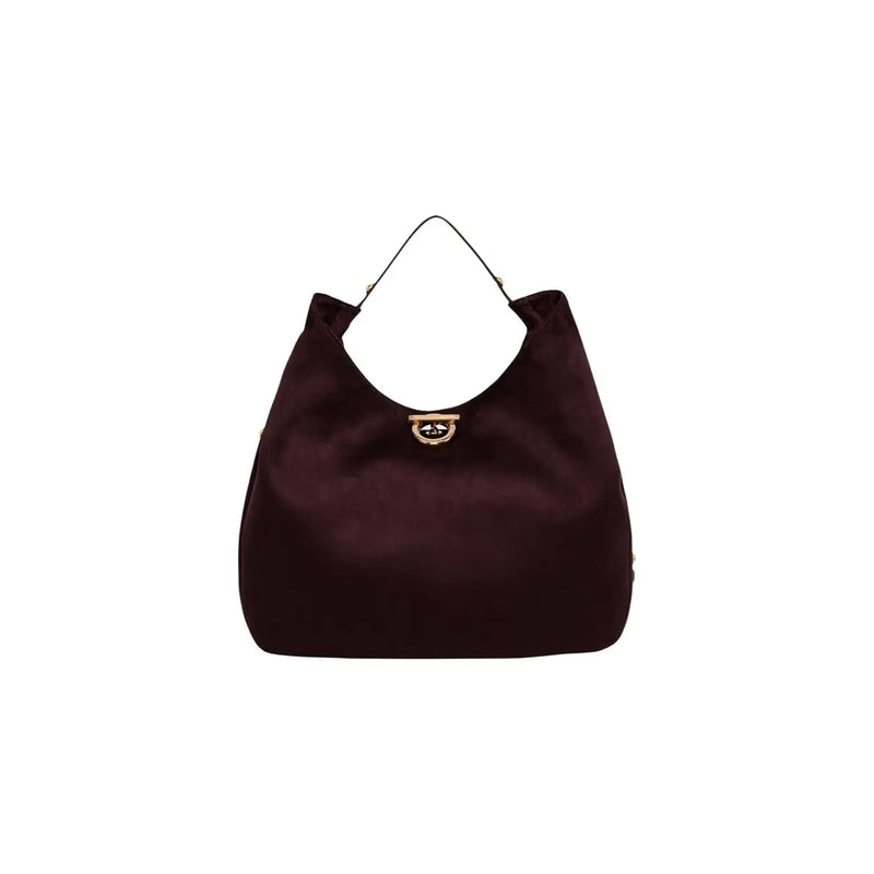 Liu jo women brown hobo bag in dark burgundy satin polyurethane with gold-tone clasp and thin shoulder strap