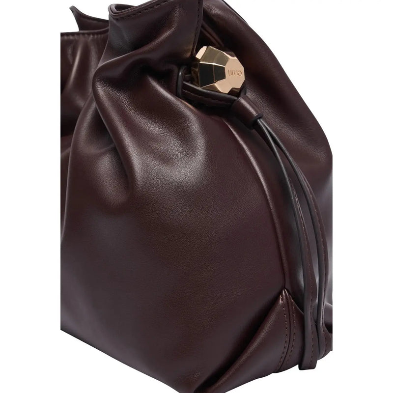 Liu jo women brown polyurethane shopping bag 32cm with dark brown leather and gold-tone geometric clasp