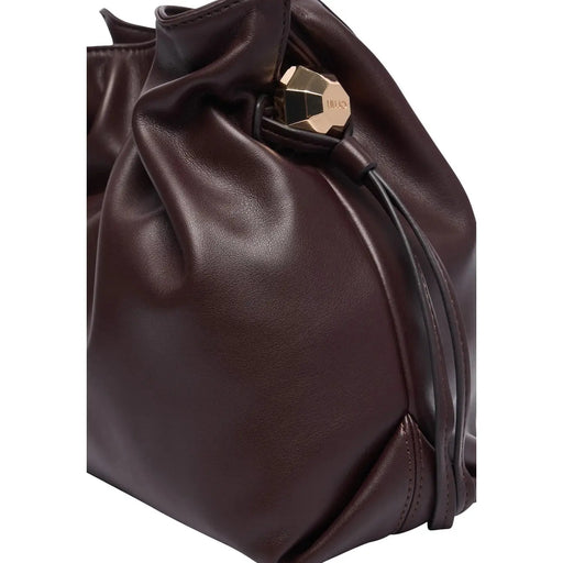 Sac cabas Liu Jo pour femme, en polyuréthane marron, 32 cm, avec fermoir géométrique en cuir marron foncé et fermoir géométrique doré.