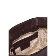 Liu Jo women brown polyurethane shopping bag 32cm with beige interior geometric pattern and small zippered pocket