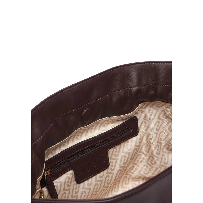 Liu Jo women brown polyurethane shopping bag 32cm with beige interior geometric pattern and small zippered pocket