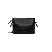 Black leather crossbody bag with gold-tone hardware and minimalist design for women by Liu Jo measuring 32cm