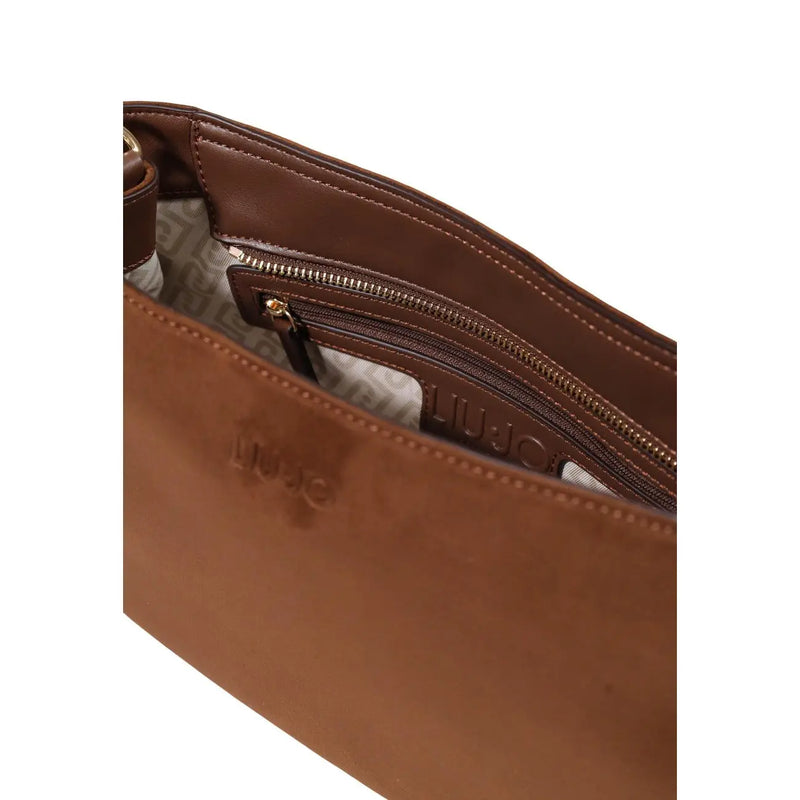 Liu jo women brown small handbag in polyester with a zipper pocket and embossed brand logo on the exterior