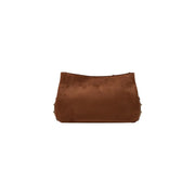 Liu jo women brown small handbag polyester w30cm suede clutch with metallic studs and embossed logo on front