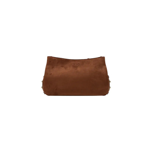 Sac à main Liu Jo pour femme, petit modèle marron en polyester (largeur 30 cm), pochette en daim ornée de clous métalliques et du logo en relief sur le devant.