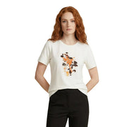 Liu Jo women cotton beige short sleeve t shirt with round neck and vibrant orange black abstract bird print