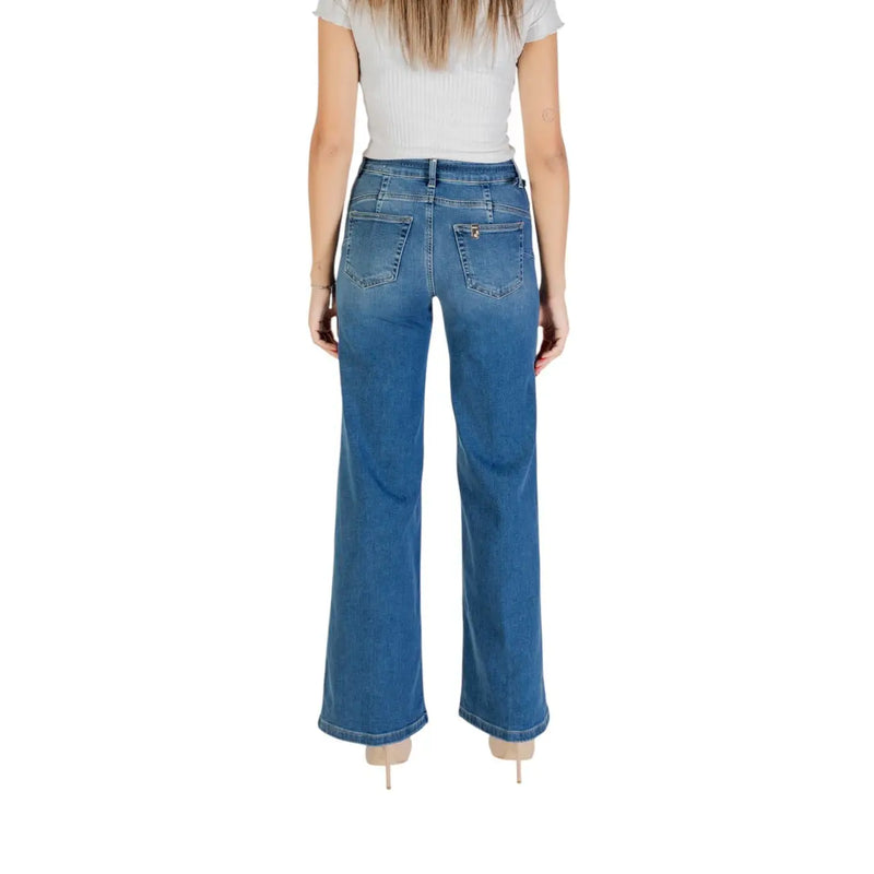 Liu Jo Jean femme en denim bleu mélangé coton, coupe évasée, cinq poches et délavage subtil