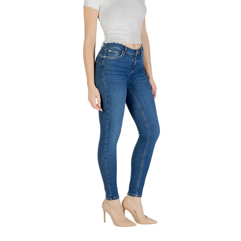 Jean en denim bleu taille haute, coupe slim, coutures classiques, en coton stretch. Liu Jo jeans en denim pour femmes