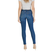 Jean skinny taille haute en denim bleu, coupe ajustée et poches arrière classiques, vu de dos par Liu Jo Women