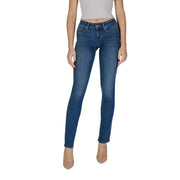 Jean en denim bleu pour femme Liu Jo, coupe slim, cinq poches, effet usé