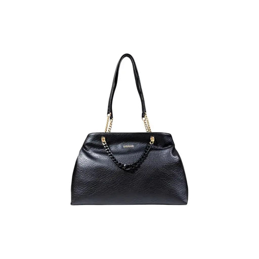 Black leather shoulder bag with gold chain strap and decorative chain for Liu Jo Women Handbag