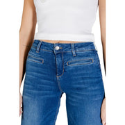 Liu Jo Pantalon évasé pour femme en denim bleu, taille haute, cinq poches et bouton argenté, taille AL