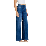 Pantalon évasé pour femme Liu Jo, jean bleu taille haute en denim, coupe large et détails de coutures classiques, taille A1