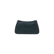 Liu jo women green shoulder bag dark green embossed leather clutch with monogram pattern and brown trim