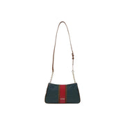 Liu jo women green shoulder bag in dark green embossed polyurethane with bold red stripe and gold-tone hardware
