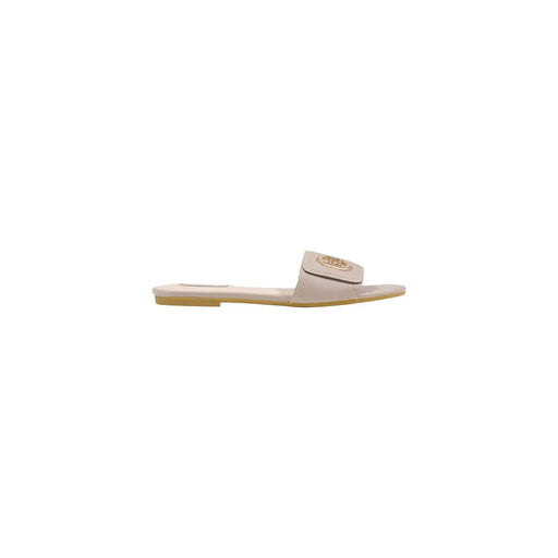 Liu Jo Sandales à enfiler en cuir beige pour femme, ornées d'une plaque logo dorée sur la bride, idéales pour le printemps.