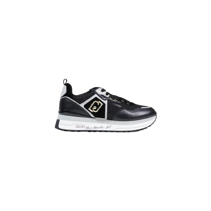 Liu Jo women platform sneakers black with gold logo patch made of mesh and leather polyurethane materials