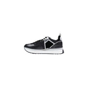 Liu Jo women platform sneakers black with textured mesh upper, smooth leather overlays, and geometric paneling