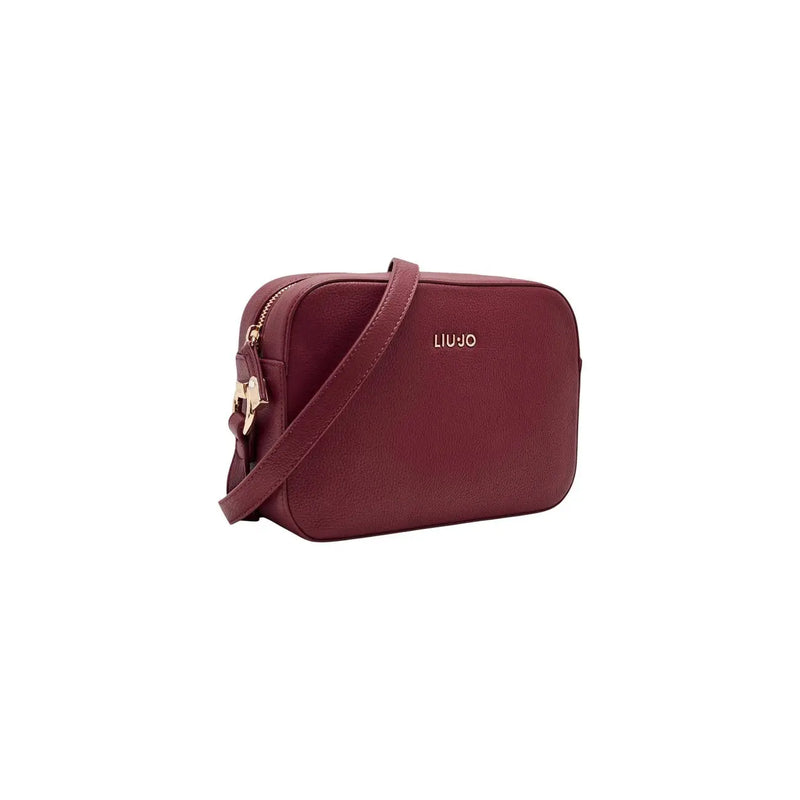 A burgundy liu jo polyuethane crossbody bag with textured leather finish and gold tone hardware w24cm