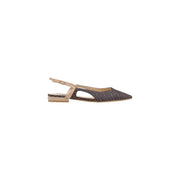 Liu jo women slip on shoes black polyurethane featuring a brown and beige patterned slingback flat with pointed toe