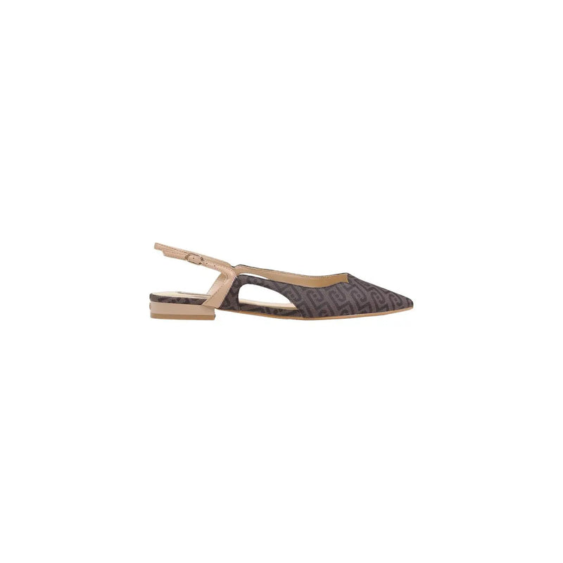 Liu jo women slip on shoes black polyurethane featuring a brown and beige patterned slingback flat with pointed toe