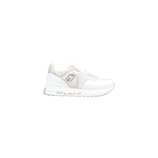 Liu Jo Baskets pour femmes blanches et beiges avec empeigne en mesh, empiècements synthétiques brillants et logo argenté, chaussures décontractées