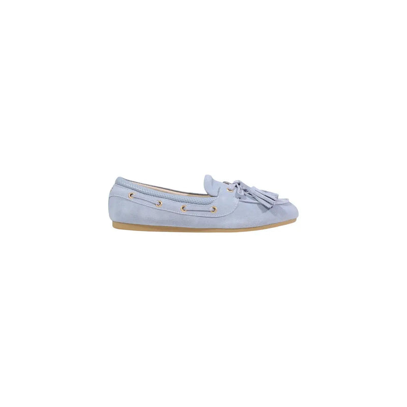Liu jo women suede moccasins light blue loafers with tassel and gold-tone eyelets in light blue suede