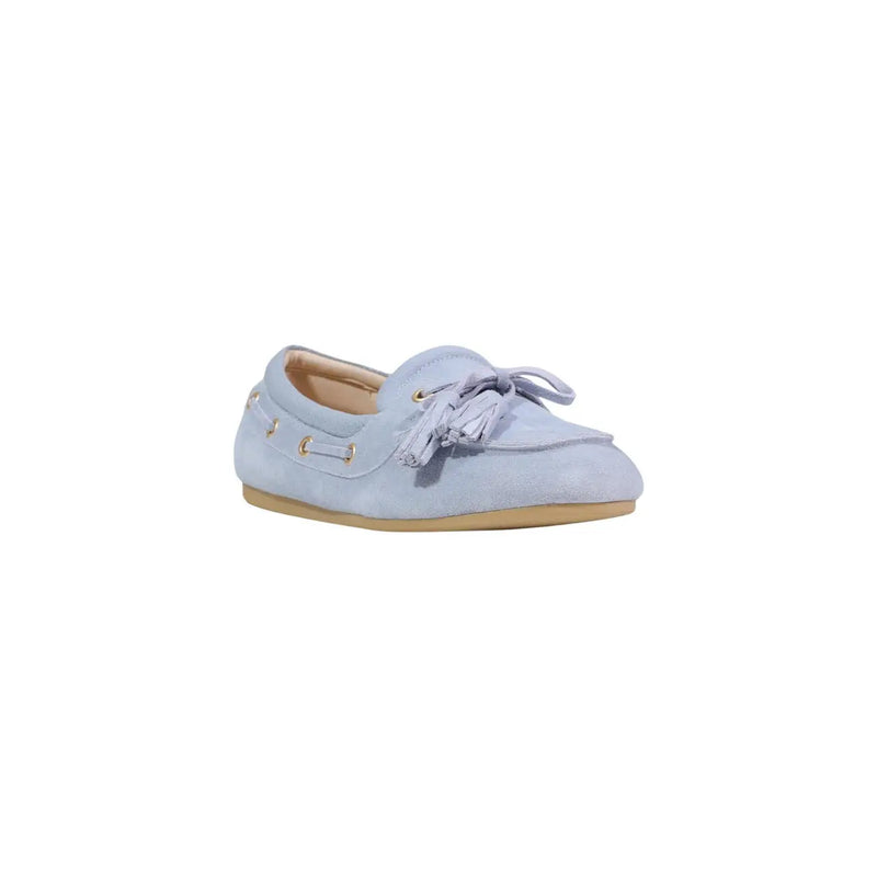 Liu Jo women suede moccasins in light blue with decorative tassels and gold-tone eyelets