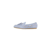 Liu jo women suede moccasins light blue shoes featuring decorative bow and gold-tone eyelets in light blue suede